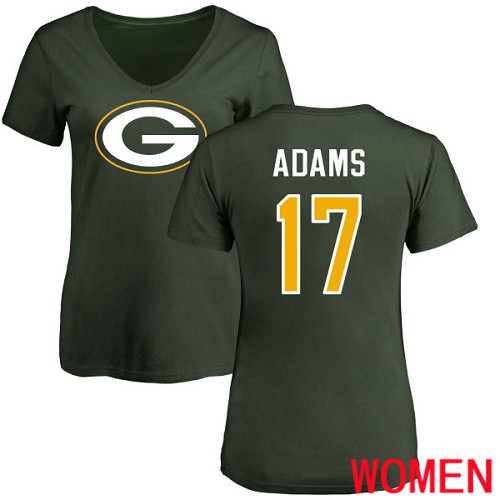 Green Bay Packers Green Women #17 Adams Davante Name And Number Logo Nike NFL T Shirt->nfl t-shirts->Sports Accessory